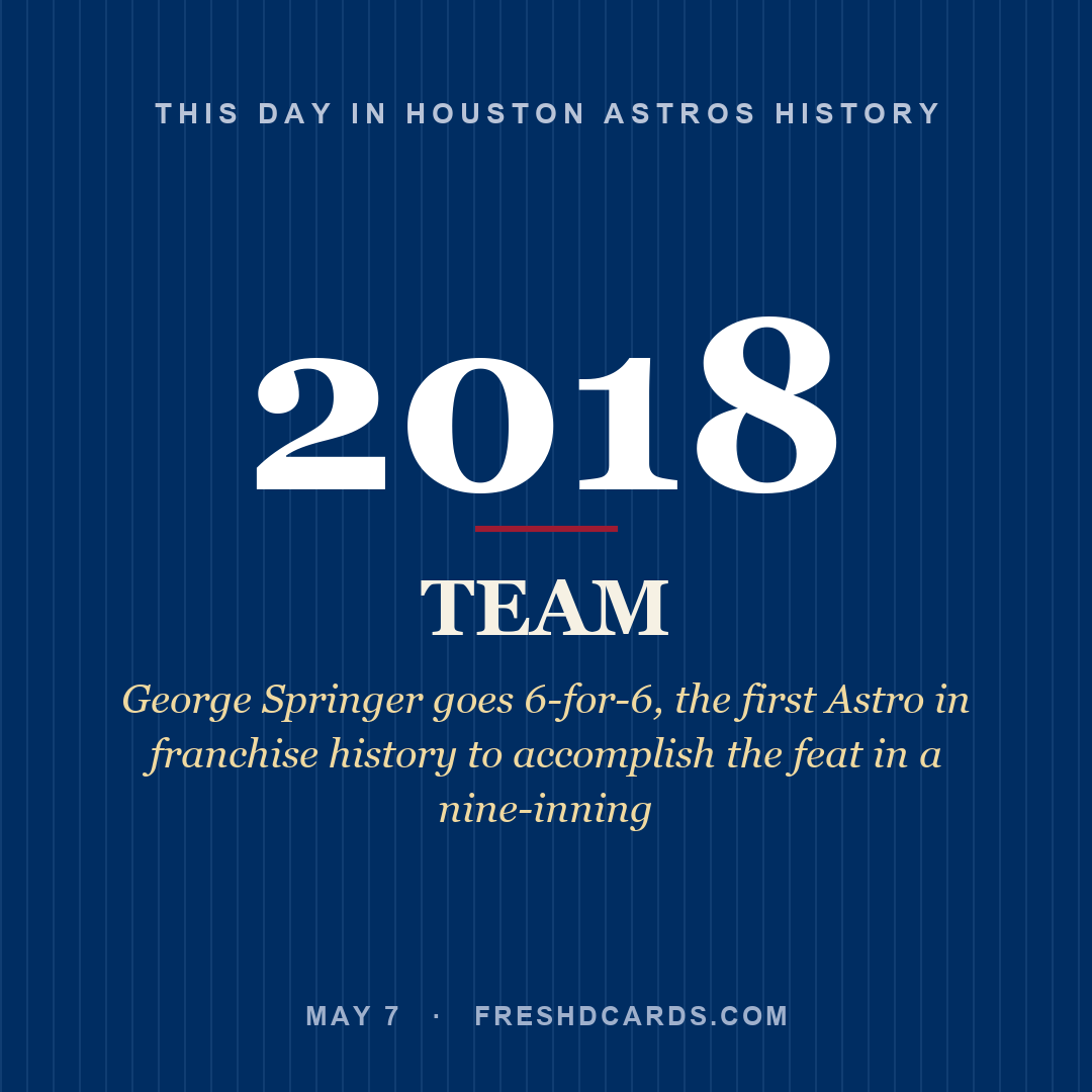 Houston Astros: Houston Astros, 2018, George Springer goes 6-for-6, the first Astro in franchise history to accomplish the feat in a nine-inning