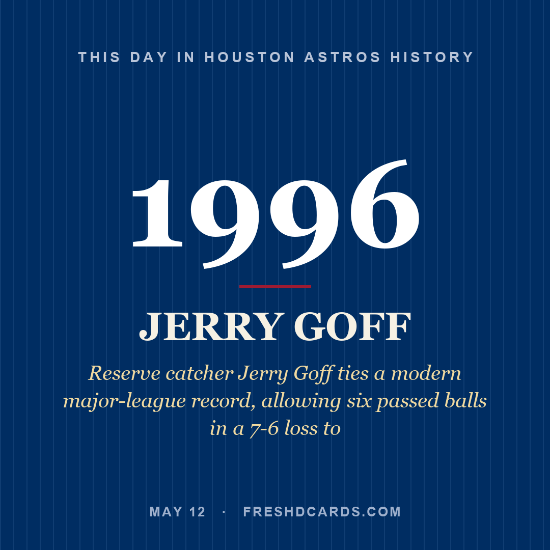 Houston Astros: Jerry Goff, 1996, Reserve catcher Jerry Goff ties a modern major-league record, allowing six passed balls in a 7-6 loss to