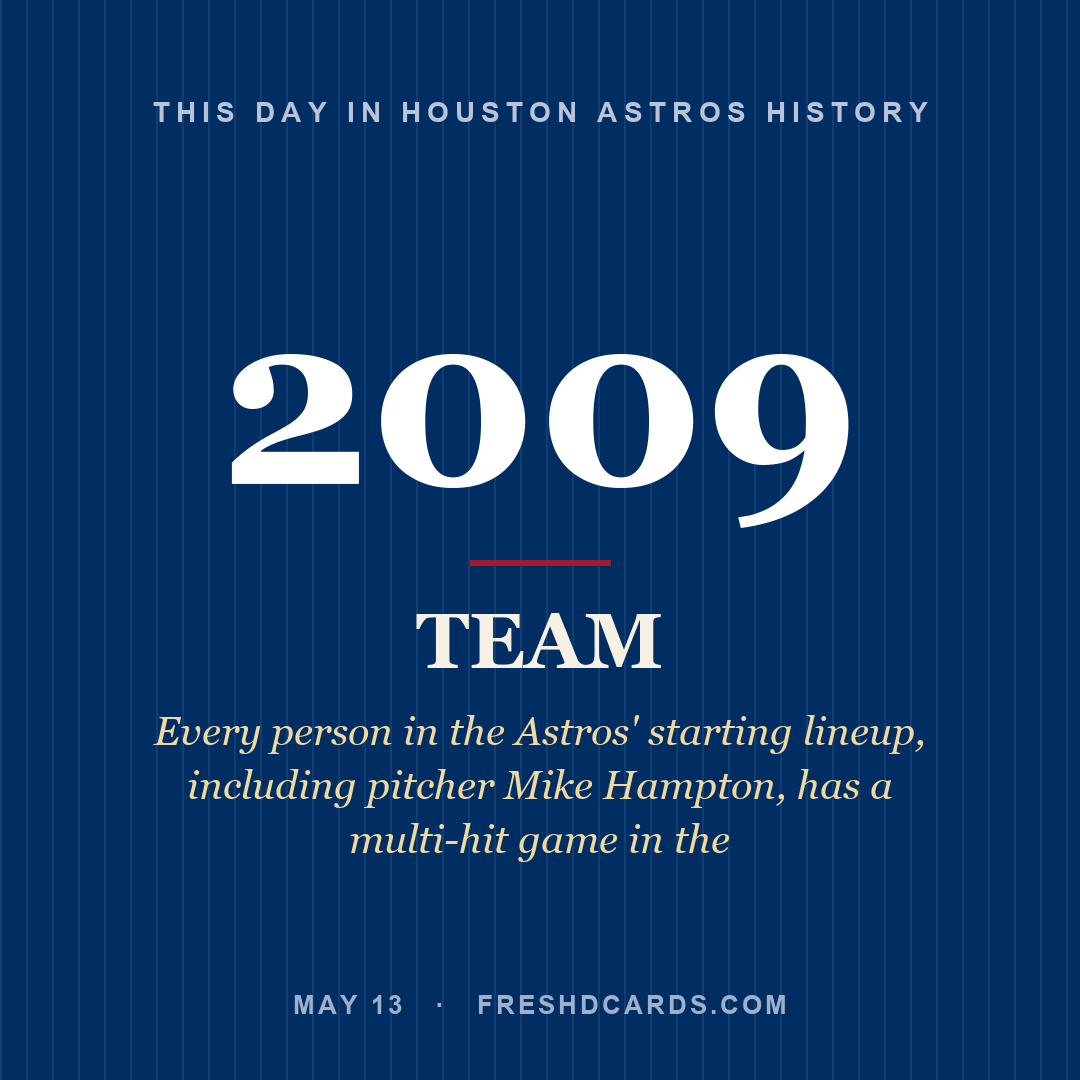 Houston Astros: Houston Astros, 2009, Every person in the Astros' starting lineup, including pitcher Mike Hampton, has a multi-hit game in the