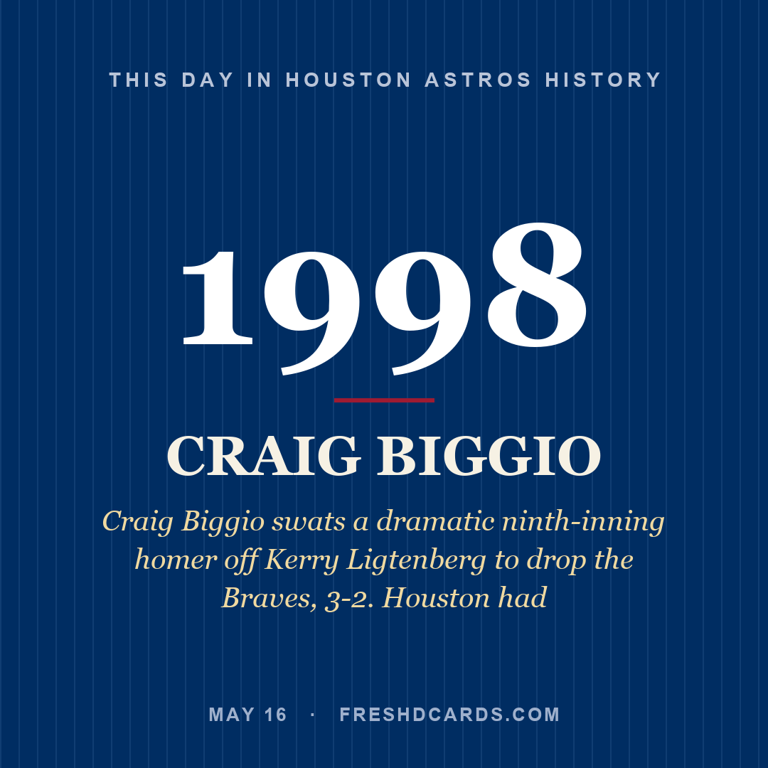 Houston Astros: Craig Biggio, 1998, Craig Biggio swats a dramatic ninth-inning homer off Kerry Ligtenberg to drop the Braves, 3-2. Houston had