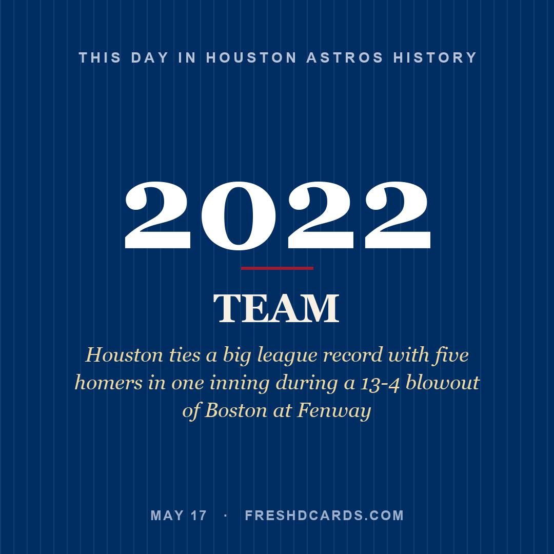 Houston Astros: Houston Astros, 2022, Houston ties a big league record with five homers in one inning during a 13-4 blowout of Boston at Fenway
