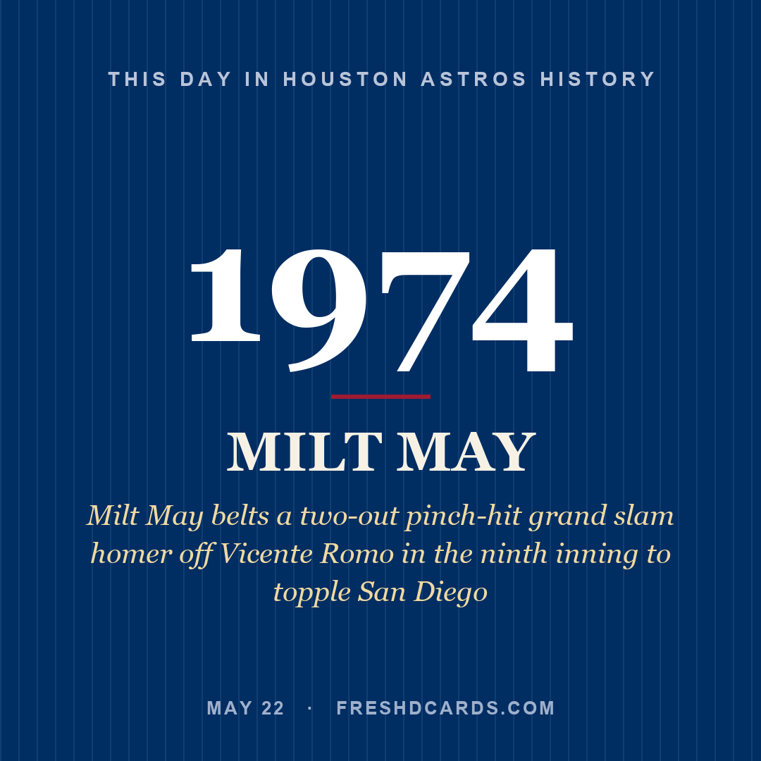 Houston Astros: Milt May, 1974, Milt May belts a two-out pinch-hit grand slam homer off Vicente Romo in the ninth inning to topple San Diego