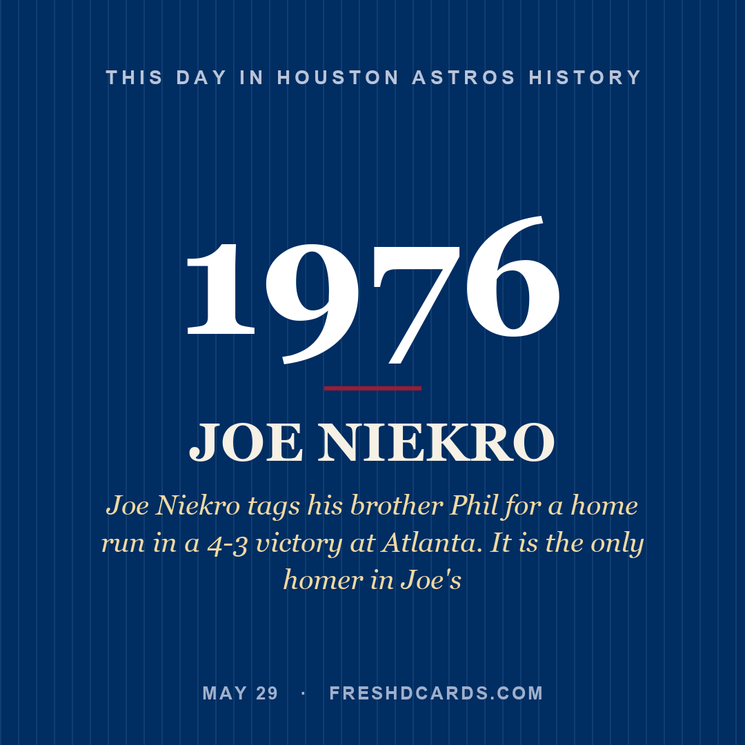 Houston Astros: Joe Niekro, 1976, Joe Niekro tags his brother Phil for a home run in a 4-3 victory at Atlanta. It is the only homer in Joe's