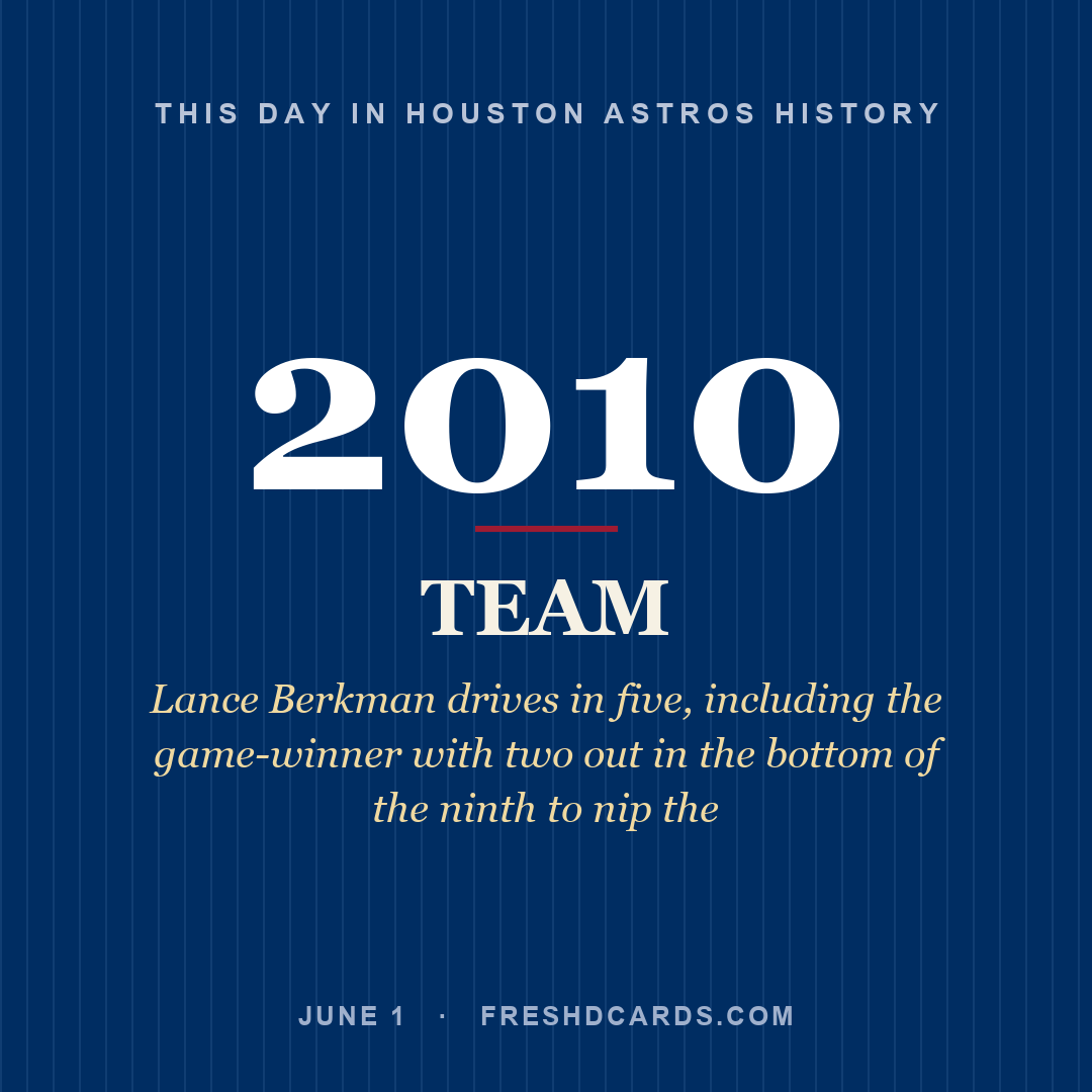 Houston Astros: Houston Astros, 2010, Lance Berkman drives in five, including the game-winner with two out in the bottom of the ninth to nip the