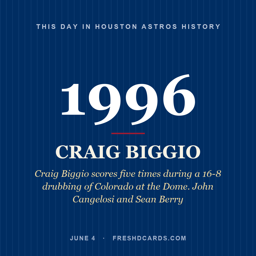 Houston Astros: Craig Biggio, 1996, Craig Biggio scores five times during a 16-8 drubbing of Colorado at the Dome. John Cangelosi and Sean Berry