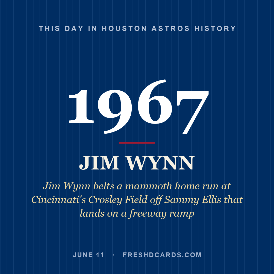 Houston Astros: Jim Wynn, 1967, Jim Wynn belts a mammoth home run at Cincinnati's Crosley Field off Sammy Ellis that lands on a freeway ramp