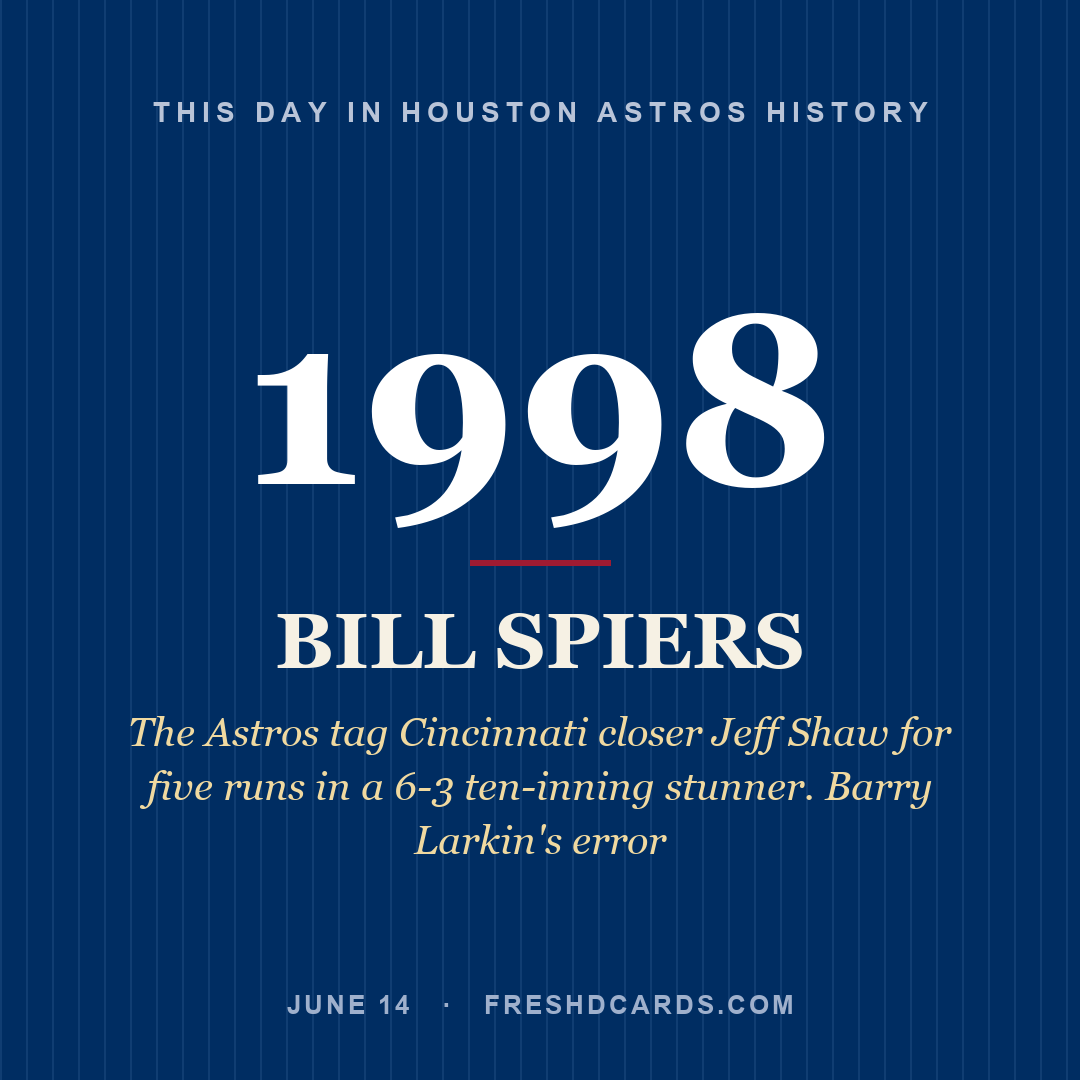 Houston Astros: Bill Spiers, 1998, The Astros tag Cincinnati closer Jeff Shaw for five runs in a 6-3 ten-inning stunner. Barry Larkin's error