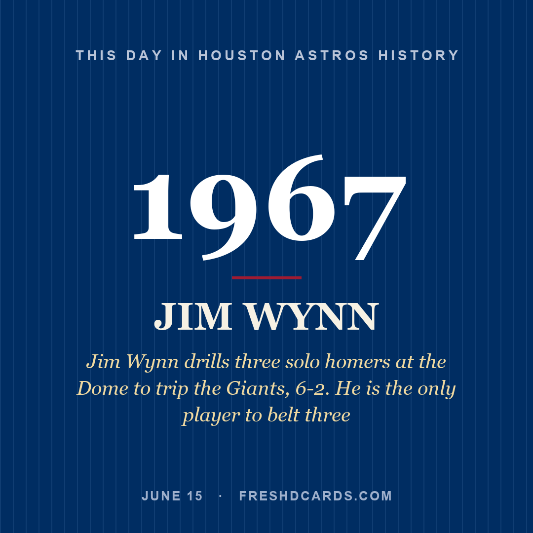 Houston Astros: Jim Wynn, 1967, Jim Wynn drills three solo homers at the Dome to trip the Giants, 6-2. He is the only player to belt three