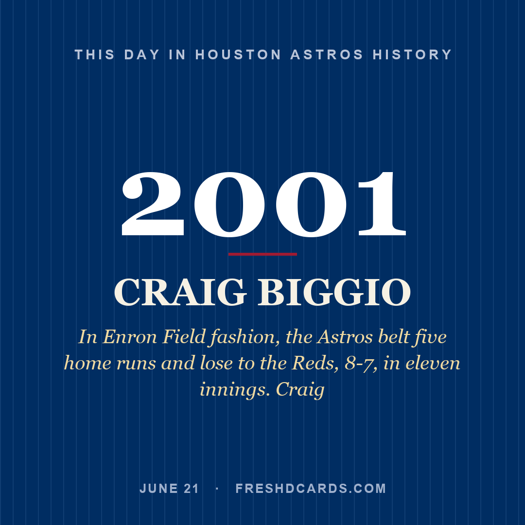 Houston Astros: Craig Biggio, 2001, In Enron Field fashion, the Astros belt five home runs and lose to the Reds, 8-7, in eleven innings. Craig