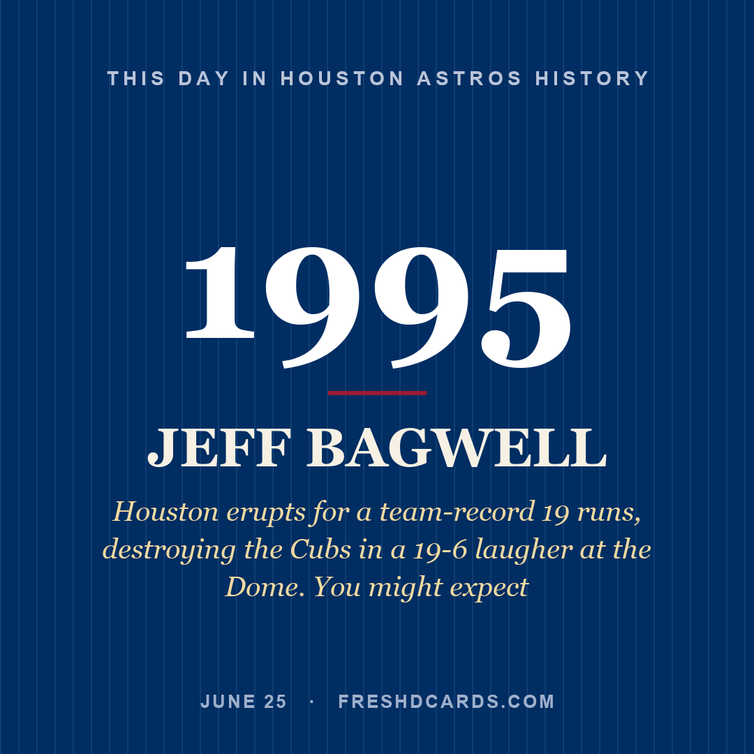 Houston Astros: Jeff Bagwell, 1995, Houston erupts for a team-record 19 runs, destroying the Cubs in a 19-6 laugher at the Dome. You might expect
