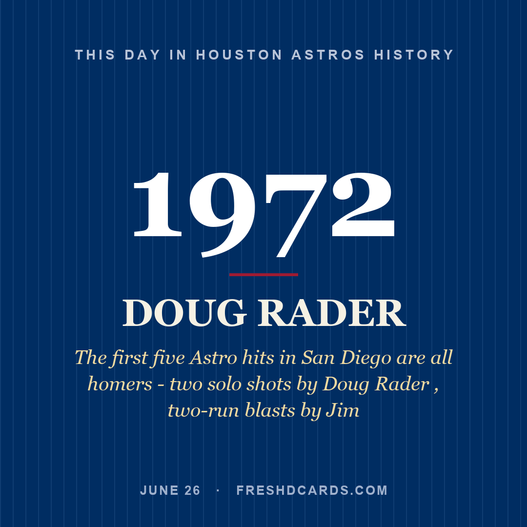 Houston Astros: Doug Rader, 1972, The first five Astro hits in San Diego are all homers - two solo shots by Doug Rader , two-run blasts by Jim