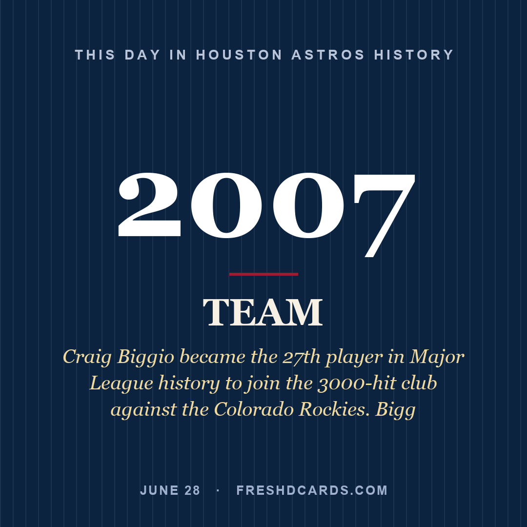 Houston Astros: Houston Astros, 2007, Craig Biggio became the 27th player in Major League history to join the 3000-hit club against the Colorado Rockies. Bigg