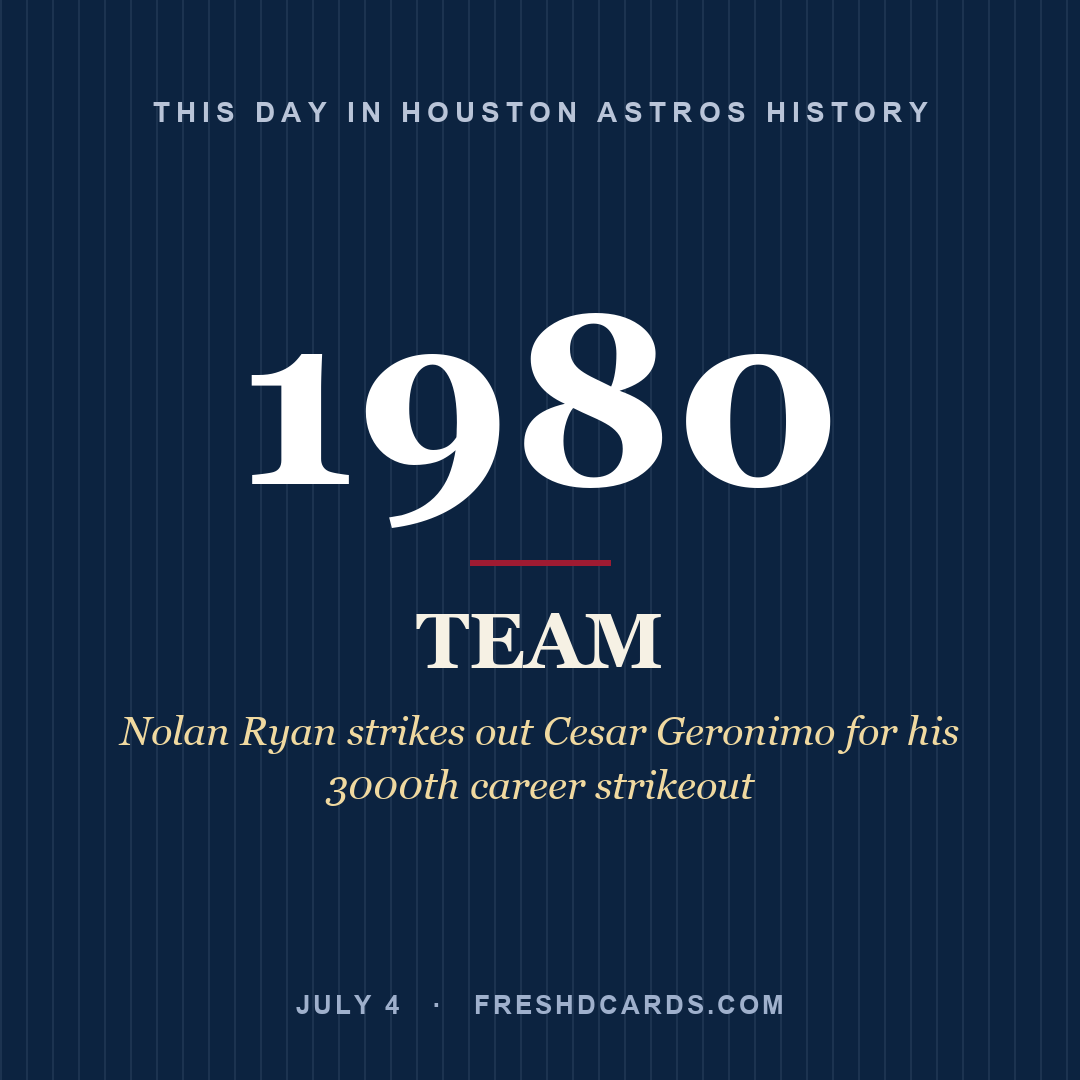 Houston Astros: Houston Astros, 1980, Nolan Ryan strikes out Cesar Geronimo for his 3000th career strikeout