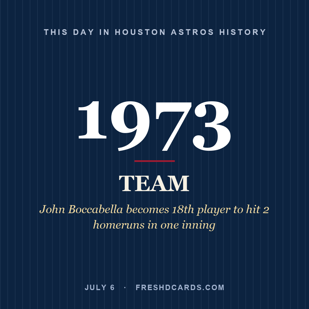 Houston Astros: Houston Astros, 1973, John Boccabella becomes 18th player to hit 2 homeruns in one inning