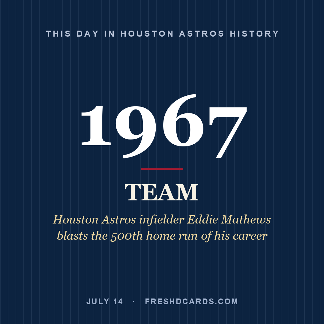 Houston Astros: Houston Astros, 1967, Houston Astros infielder Eddie Mathews blasts the 500th home run of his career