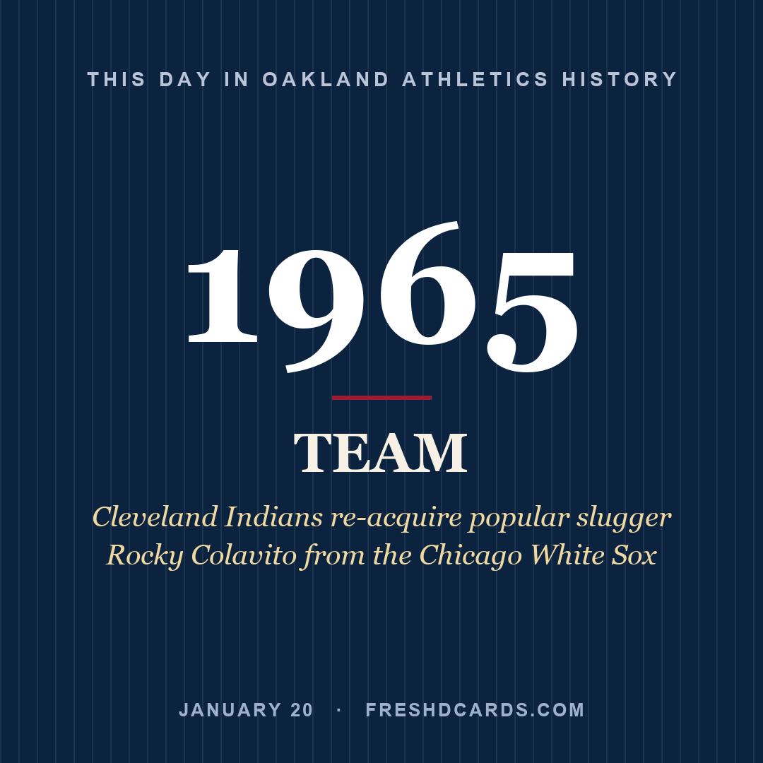 Oakland Athletics: Oakland Athletics, 1965, Cleveland Indians re-acquire popular slugger Rocky Colavito from the Chicago White Sox