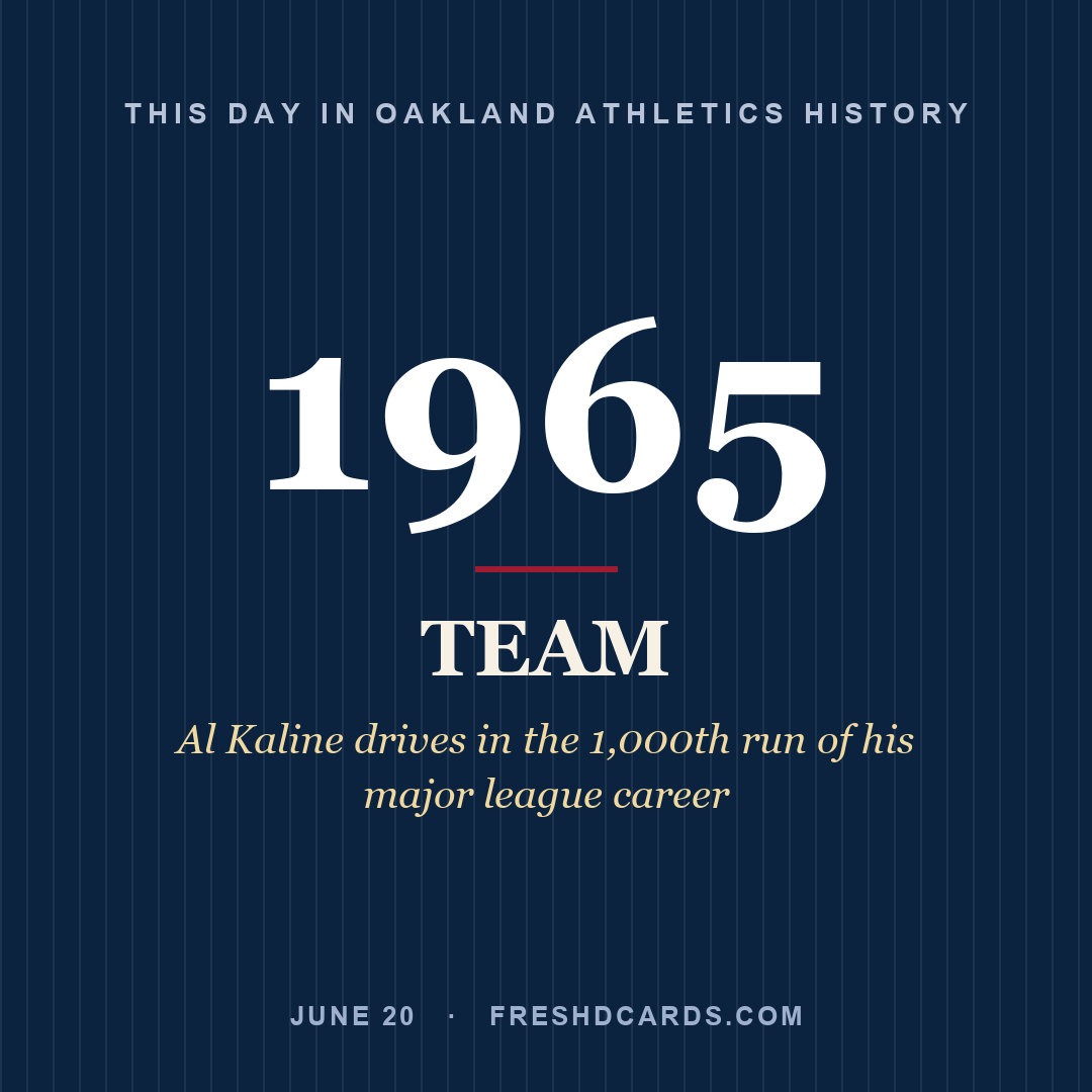 Oakland Athletics: Oakland Athletics, 1965, Al Kaline drives in the 1,000th run of his major league career