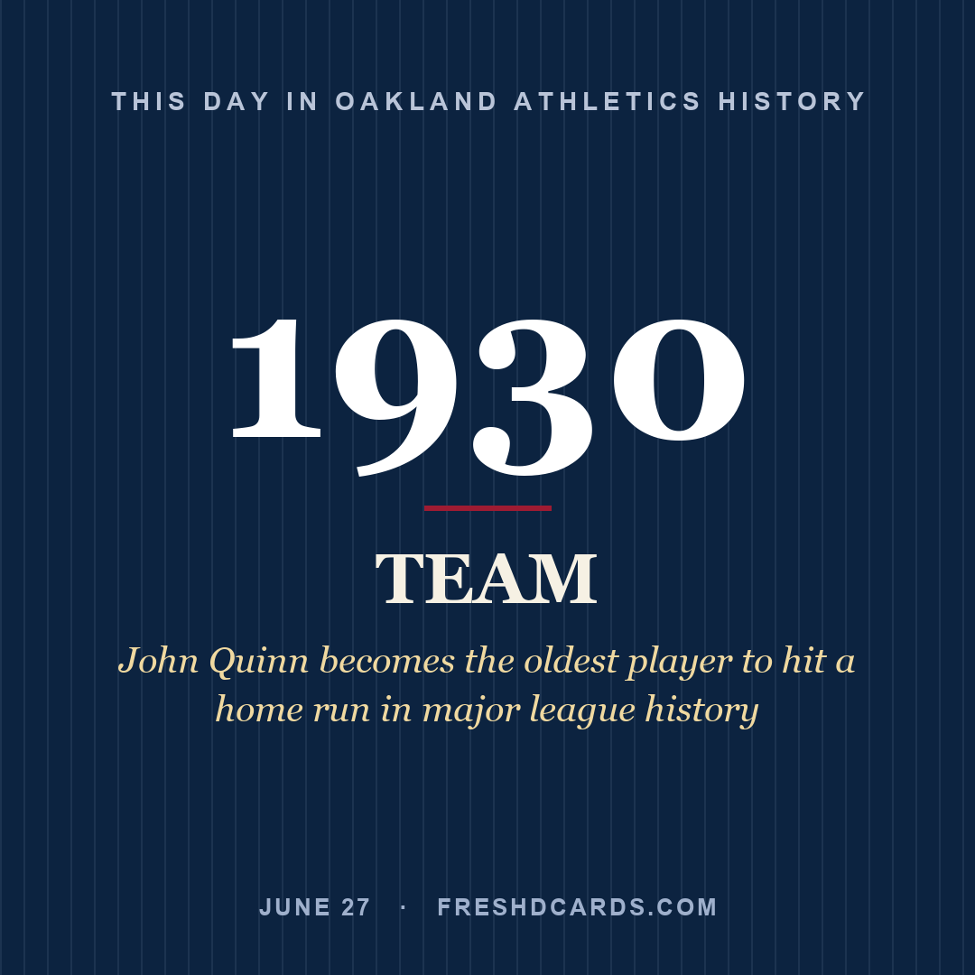 Oakland Athletics: Oakland Athletics, 1930, John Quinn becomes the oldest player to hit a home run in major league history