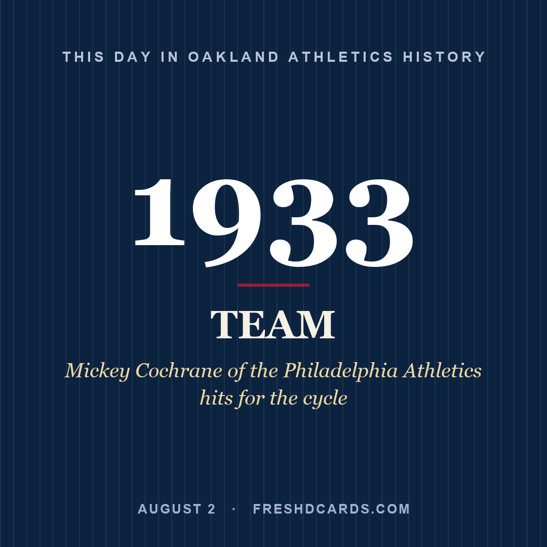 Oakland Athletics: Oakland Athletics, 1933, Mickey Cochrane of the Philadelphia Athletics hits for the cycle