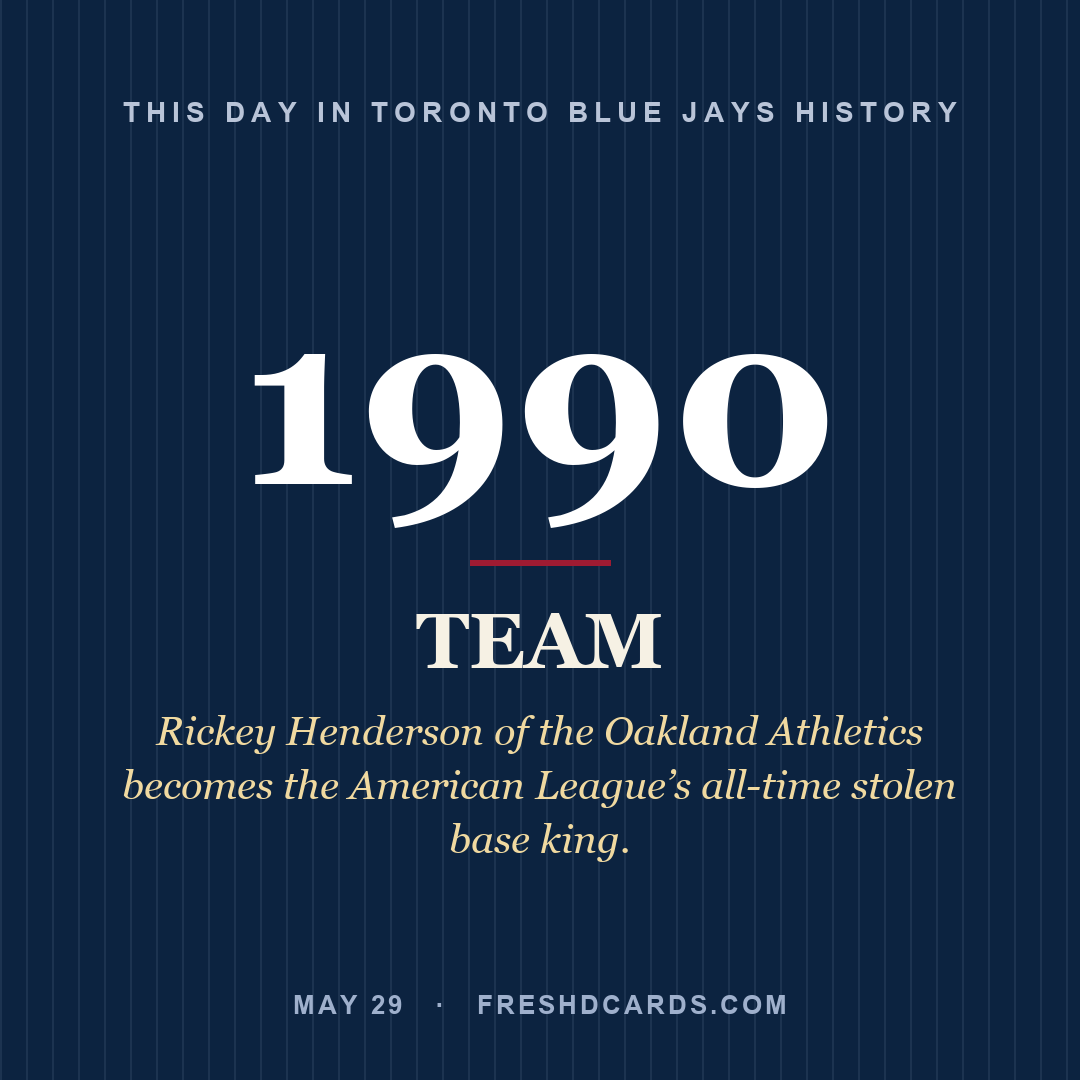 Toronto Blue Jays: Toronto Blue Jays, 1990, Rickey Henderson of the Oakland Athletics becomes the American League’s all-time stolen base king.