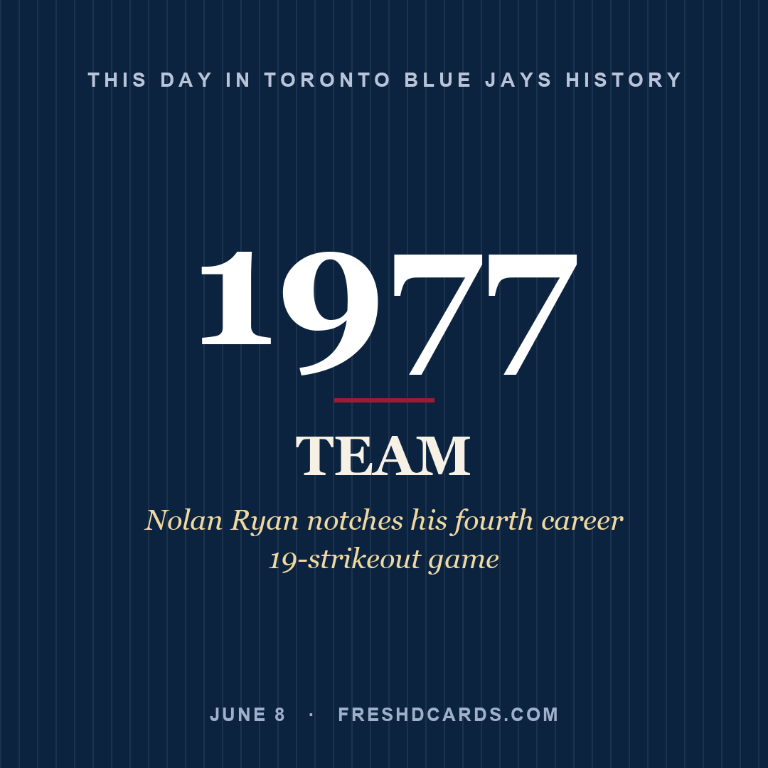 Toronto Blue Jays: Toronto Blue Jays, 1977, Nolan Ryan notches his fourth career 19-strikeout game