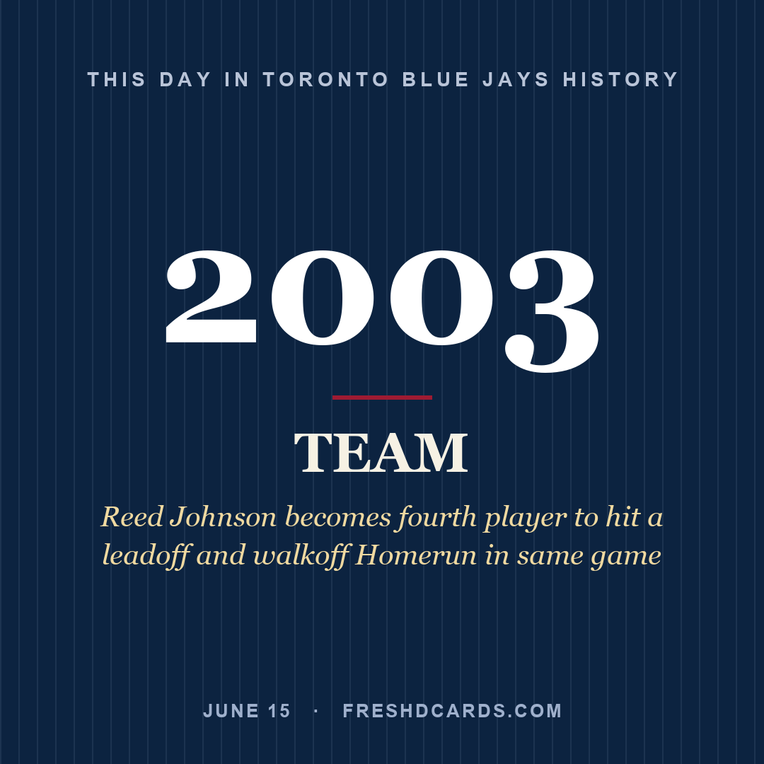 Toronto Blue Jays: Toronto Blue Jays, 2003, Reed Johnson becomes fourth player to hit a leadoff and walkoff Homerun in same game