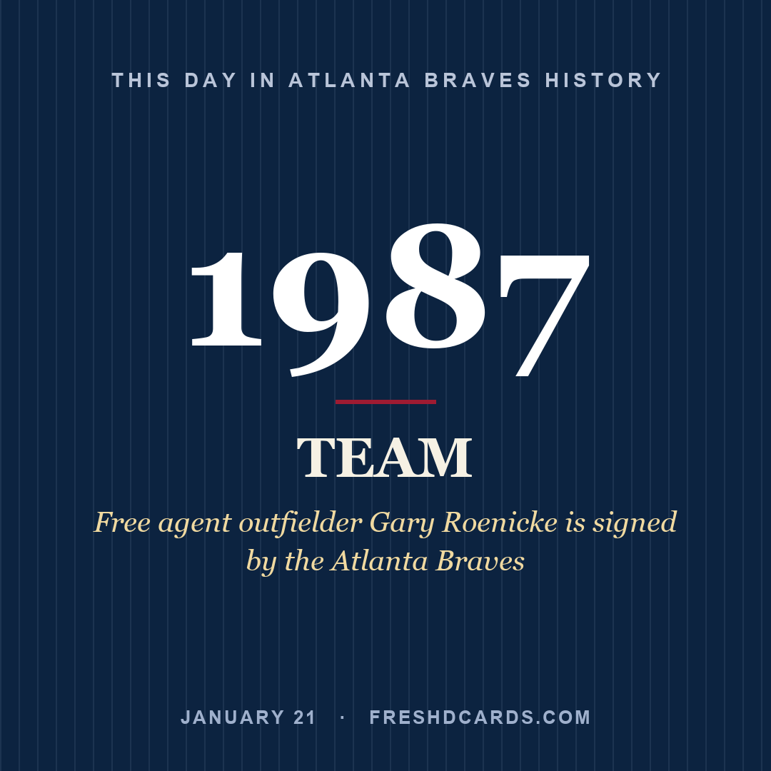 Atlanta Braves: Atlanta Braves, 1987, Free agent outfielder Gary Roenicke is signed by the Atlanta Braves