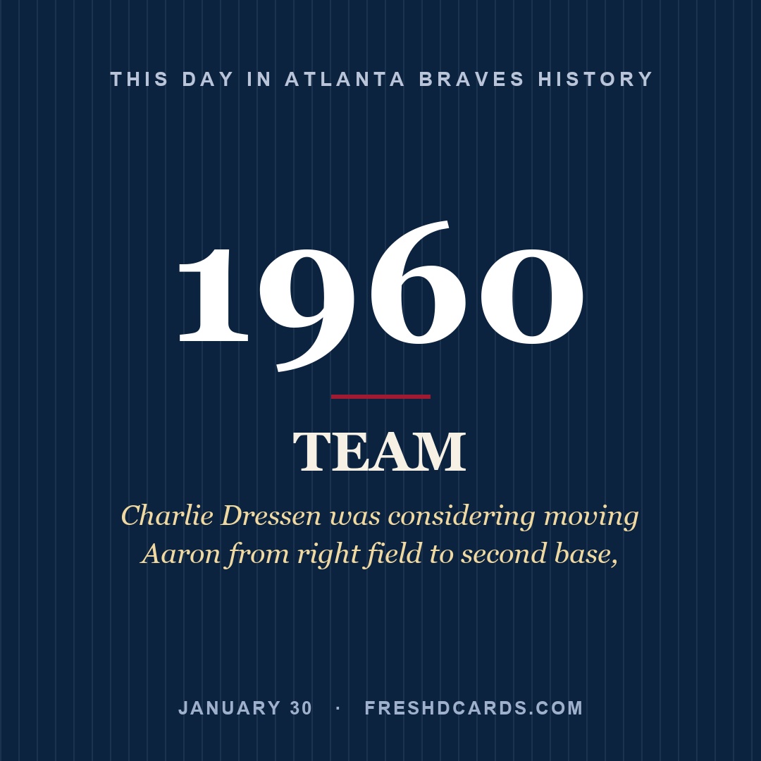 Atlanta Braves: Atlanta Braves, 1960, Charlie Dressen was considering moving Aaron from right field to second base,