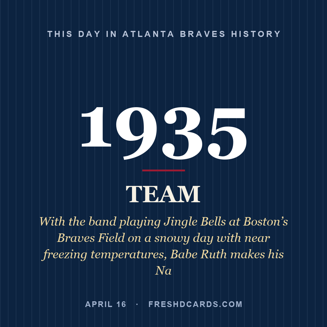 Atlanta Braves: Atlanta Braves, 1935, With the band playing Jingle Bells at Boston’s Braves Field on a snowy day with near freezing temperatures, Babe Ruth makes his Na