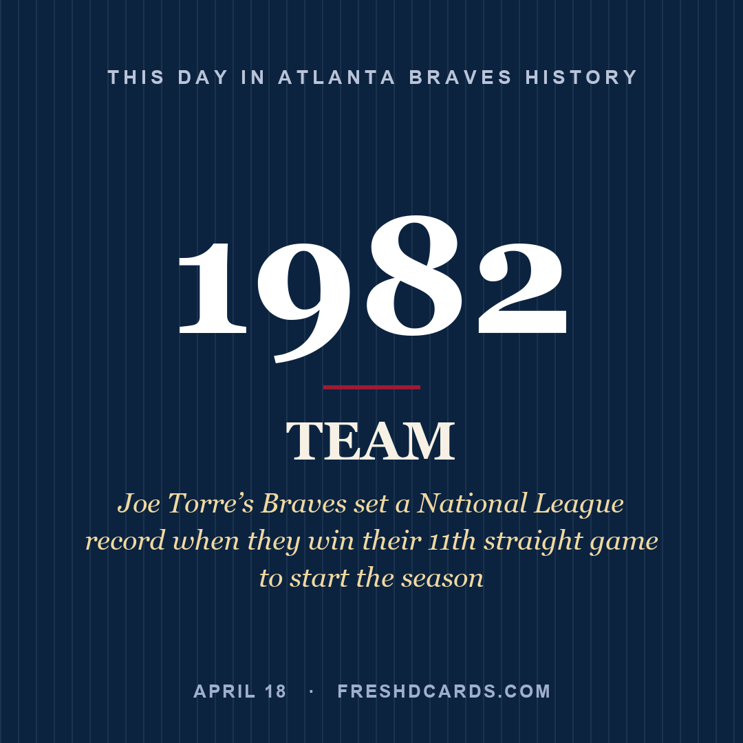 Atlanta Braves: Atlanta Braves, 1982, Joe Torre’s Braves set a National League record when they win their 11th straight game to start the season