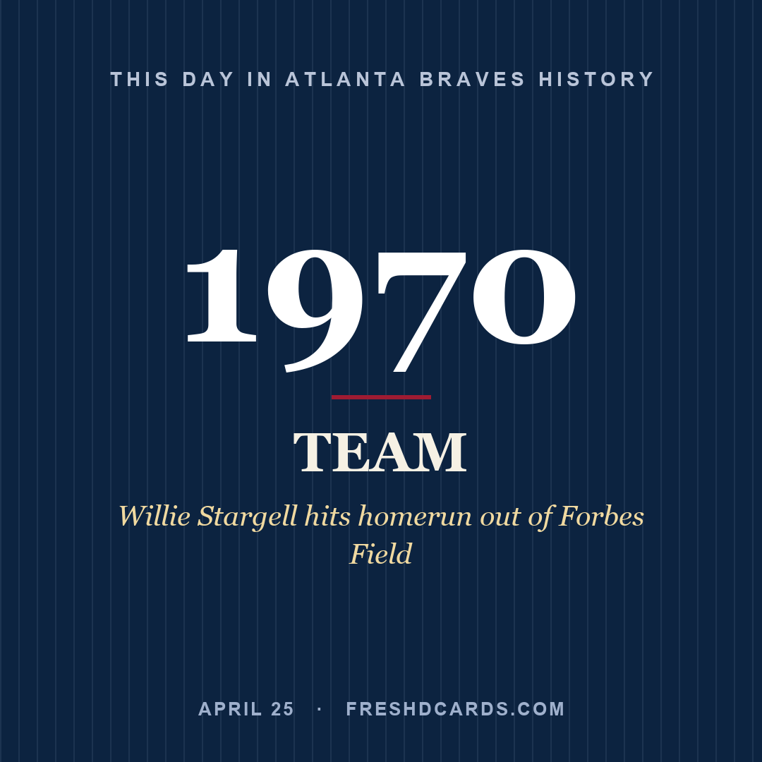 Atlanta Braves: Atlanta Braves, 1970, Willie Stargell hits homerun out of Forbes Field