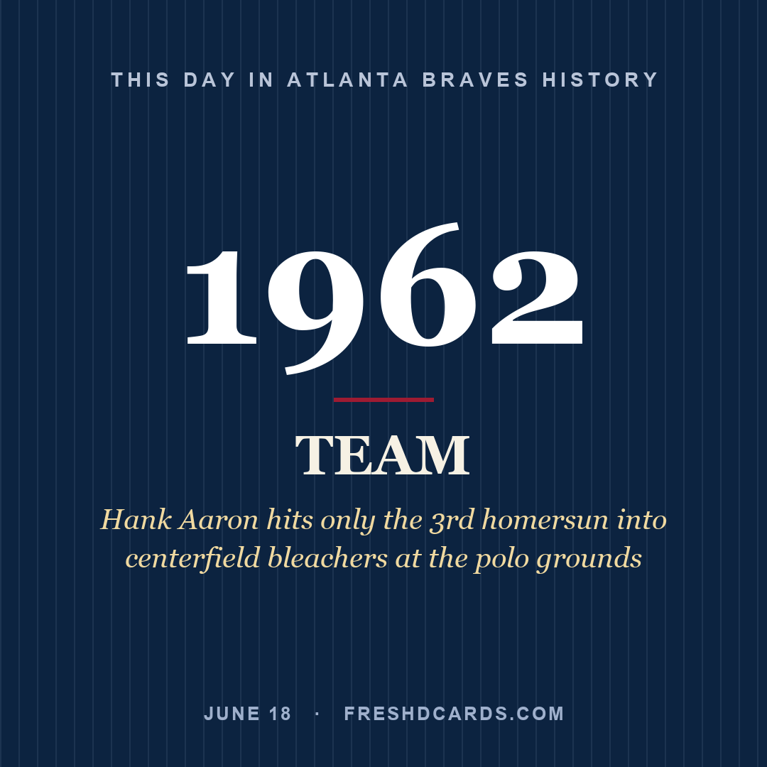 Atlanta Braves: Atlanta Braves, 1962, Hank Aaron hits only the 3rd homersun into centerfield bleachers at the polo grounds