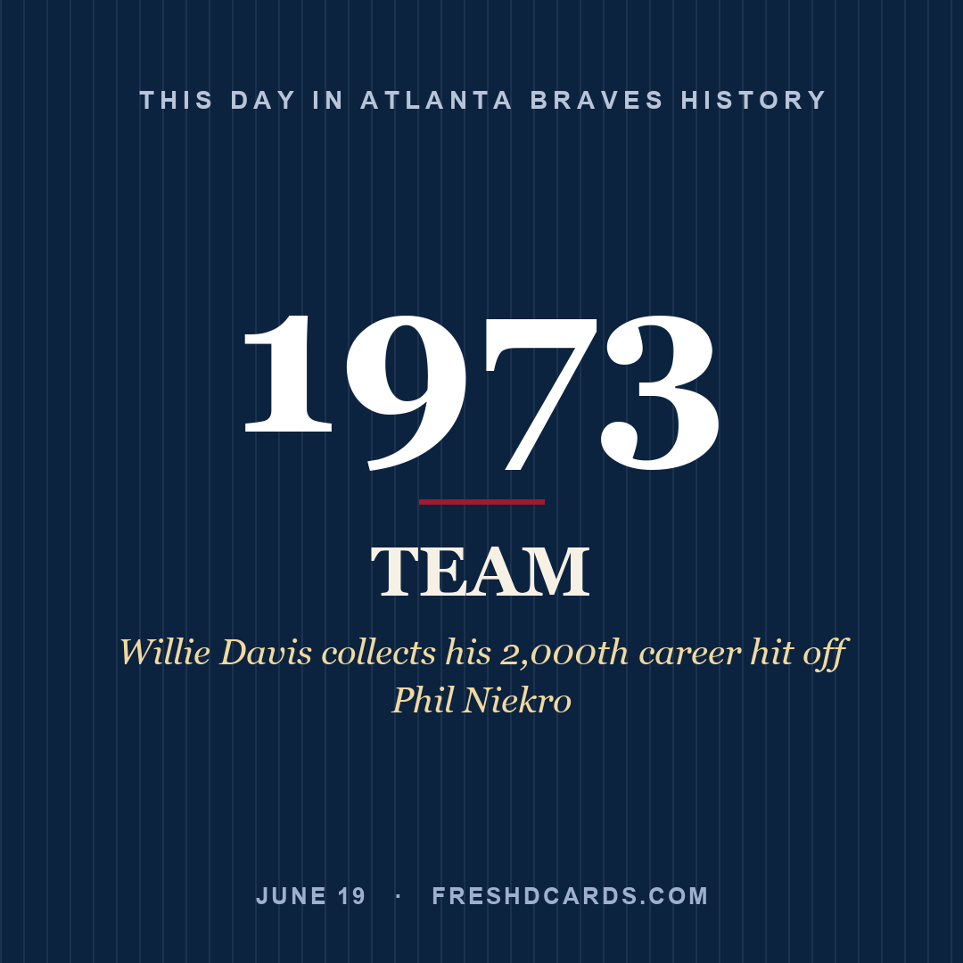 Atlanta Braves: Atlanta Braves, 1973, Willie Davis collects his 2,000th career hit off Phil Niekro