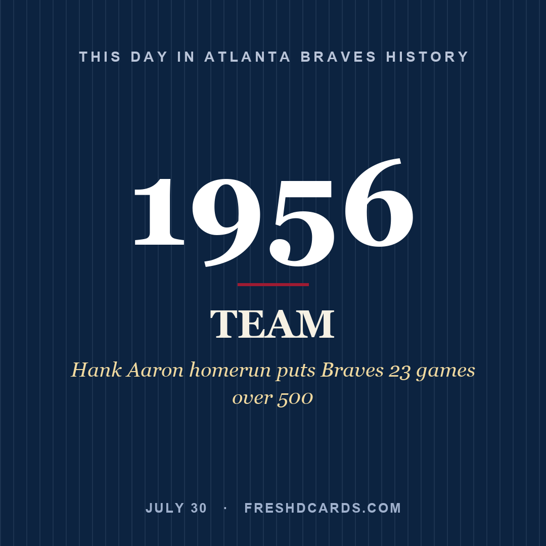 Atlanta Braves: Atlanta Braves, 1956, Hank Aaron homerun puts Braves 23 games over 500