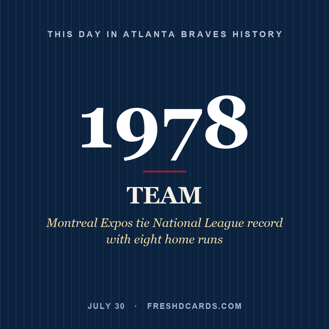 Atlanta Braves: Atlanta Braves, 1978, Montreal Expos tie National League record with eight home runs