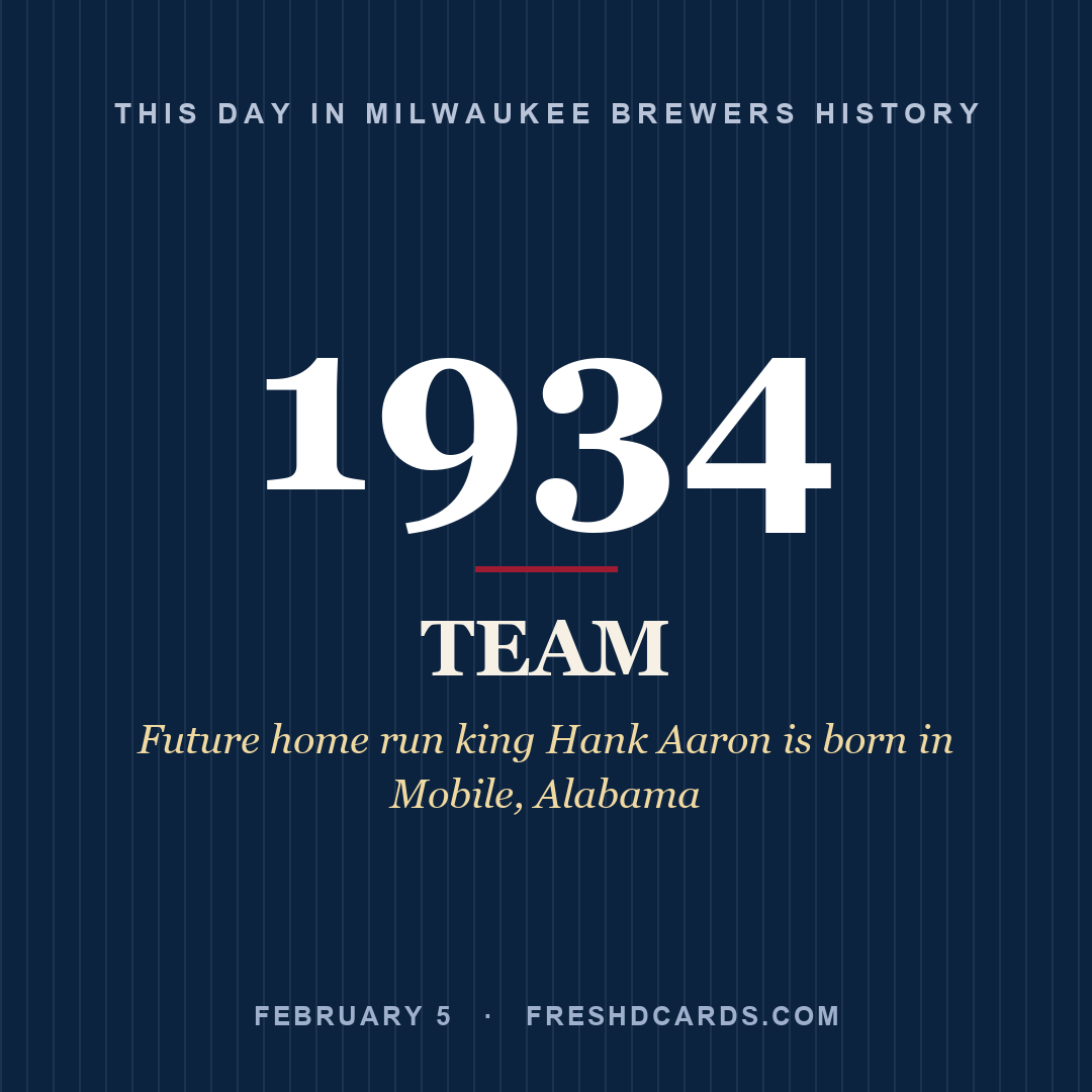 Milwaukee Brewers: Milwaukee Brewers, 1934, Future home run king Hank Aaron is born in Mobile, Alabama