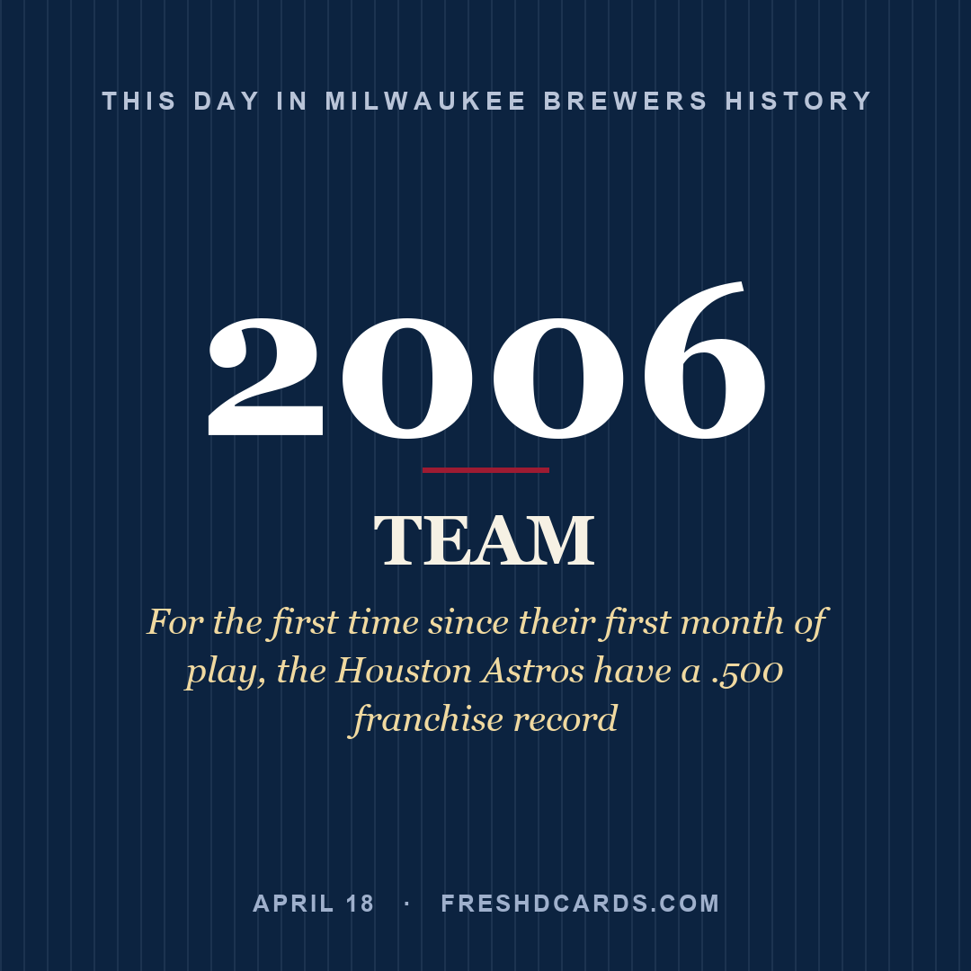 Milwaukee Brewers: Milwaukee Brewers, 2006, For the first time since their first month of play, the Houston Astros have a .500 franchise record