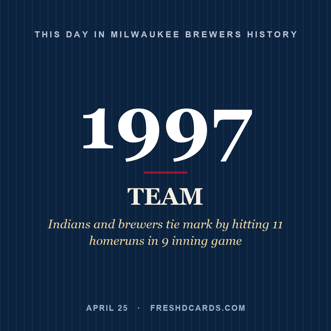 Milwaukee Brewers: Milwaukee Brewers, 1997, Indians and brewers tie mark by hitting 11 homeruns in 9 inning game