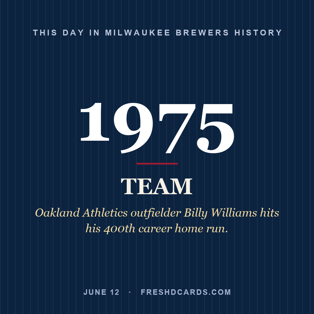 Milwaukee Brewers: Milwaukee Brewers, 1975, Oakland Athletics outfielder Billy Williams hits his 400th career home run.