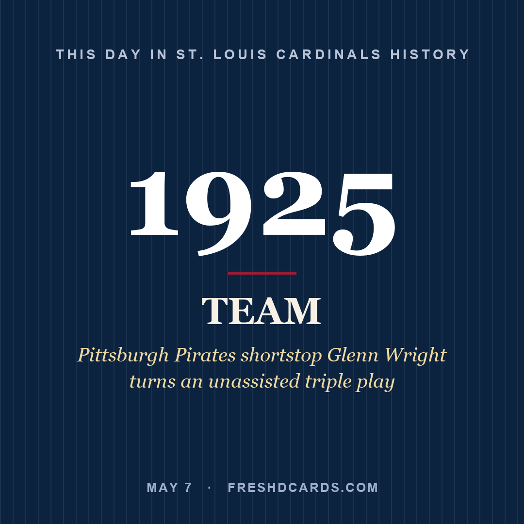 St. Louis Cardinals: St. Louis Cardinals, 1925, Pittsburgh Pirates shortstop Glenn Wright turns an unassisted triple play