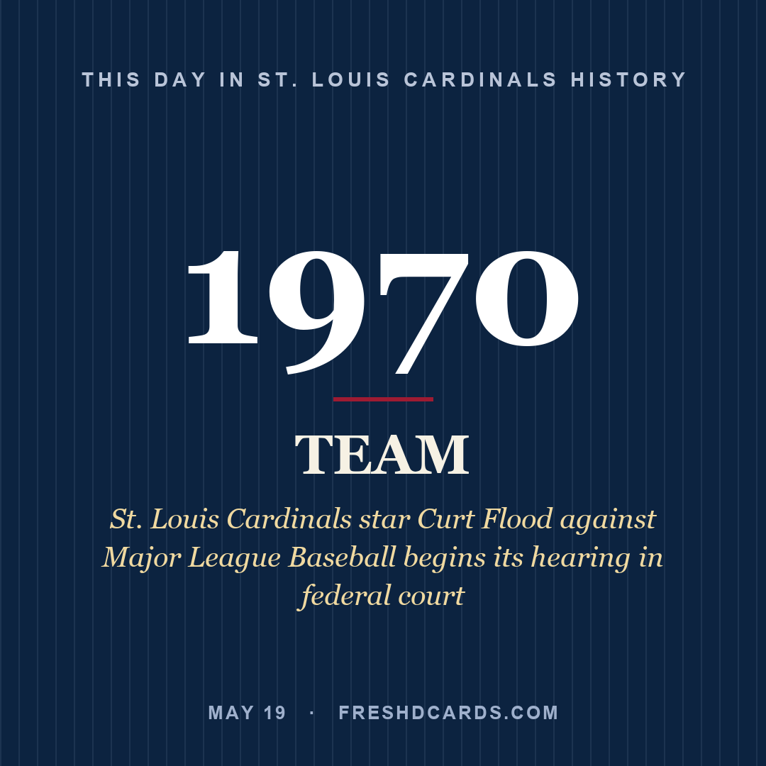 St. Louis Cardinals: St. Louis Cardinals, 1970, St. Louis Cardinals star Curt Flood against Major League Baseball begins its hearing in federal court