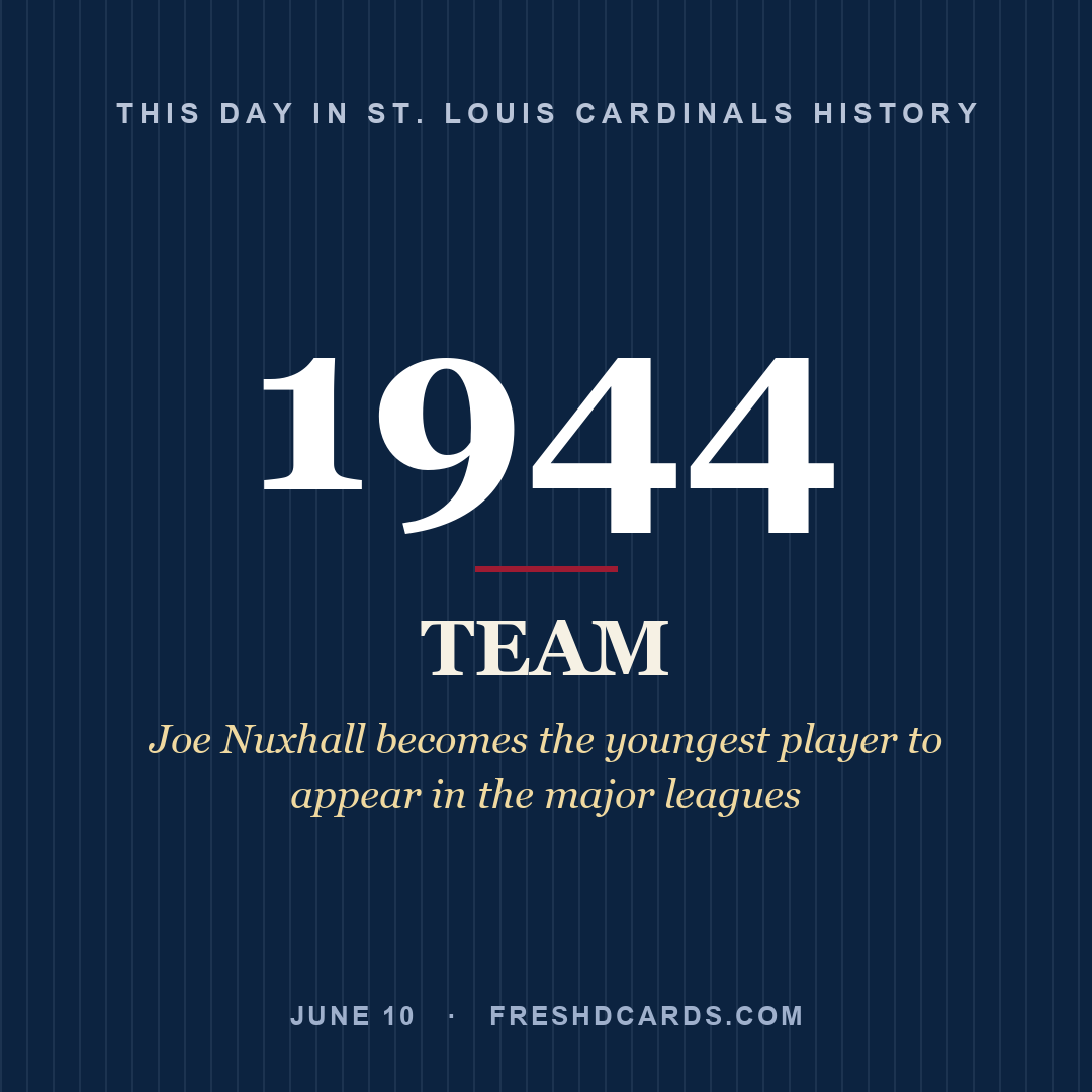 St. Louis Cardinals: St. Louis Cardinals, 1944, Joe Nuxhall becomes the youngest player to appear in the major leagues