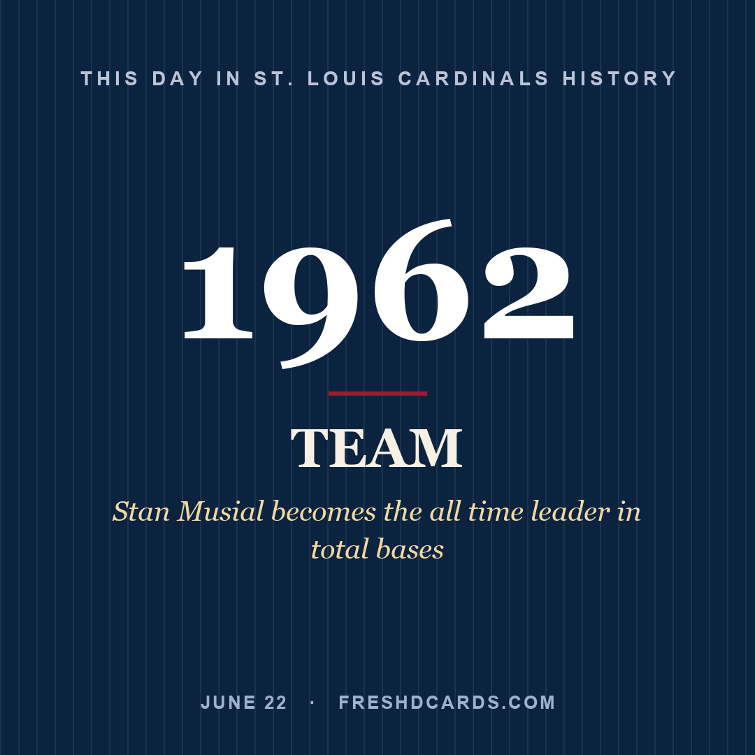 St. Louis Cardinals: St. Louis Cardinals, 1962, Stan Musial becomes the all time leader in total bases