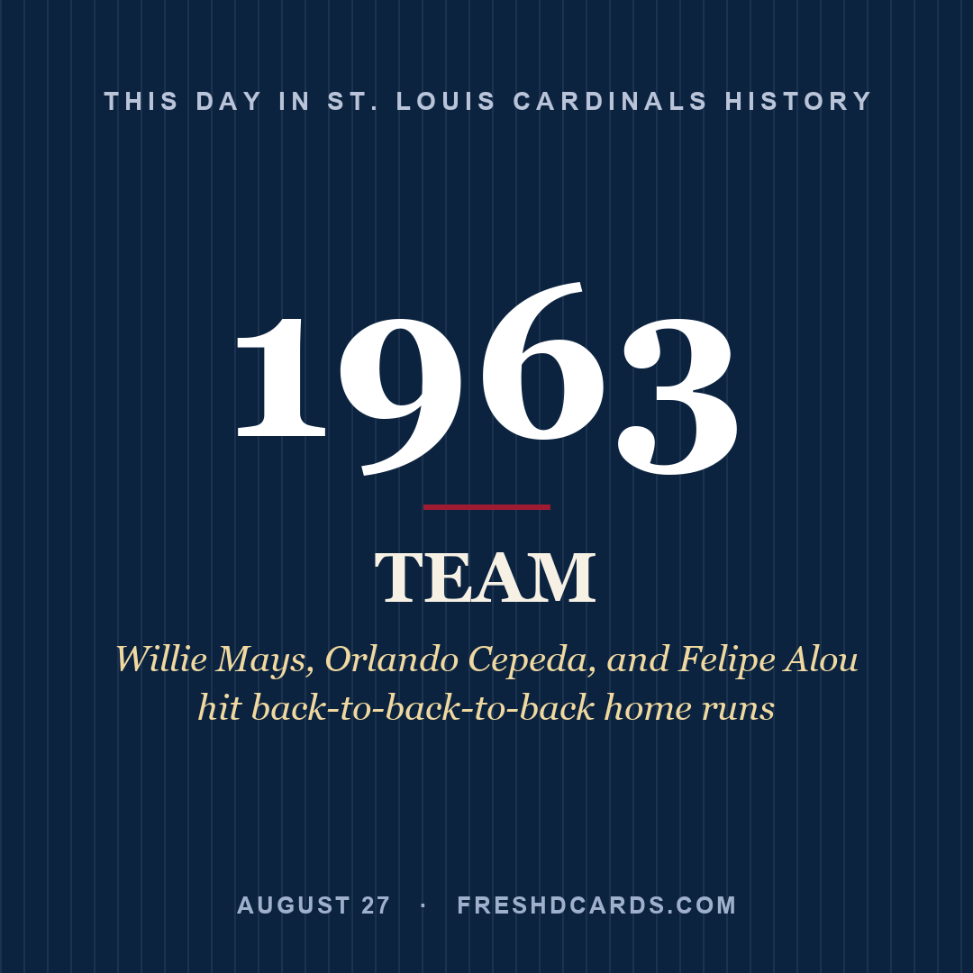 St. Louis Cardinals: St. Louis Cardinals, 1963, Willie Mays, Orlando Cepeda, and Felipe Alou hit back-to-back-to-back home runs