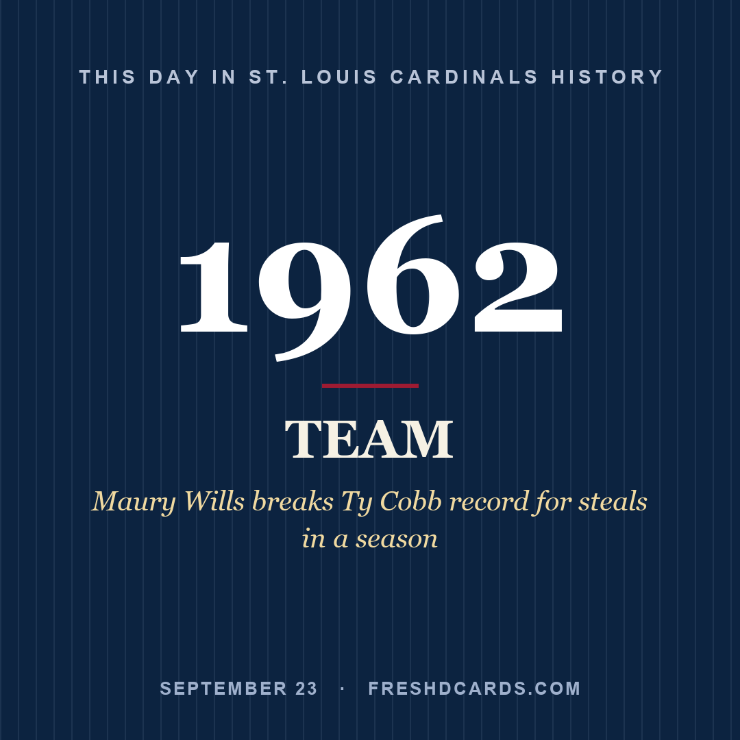 St. Louis Cardinals: St. Louis Cardinals, 1962, Maury Wills breaks Ty Cobb record for steals in a season