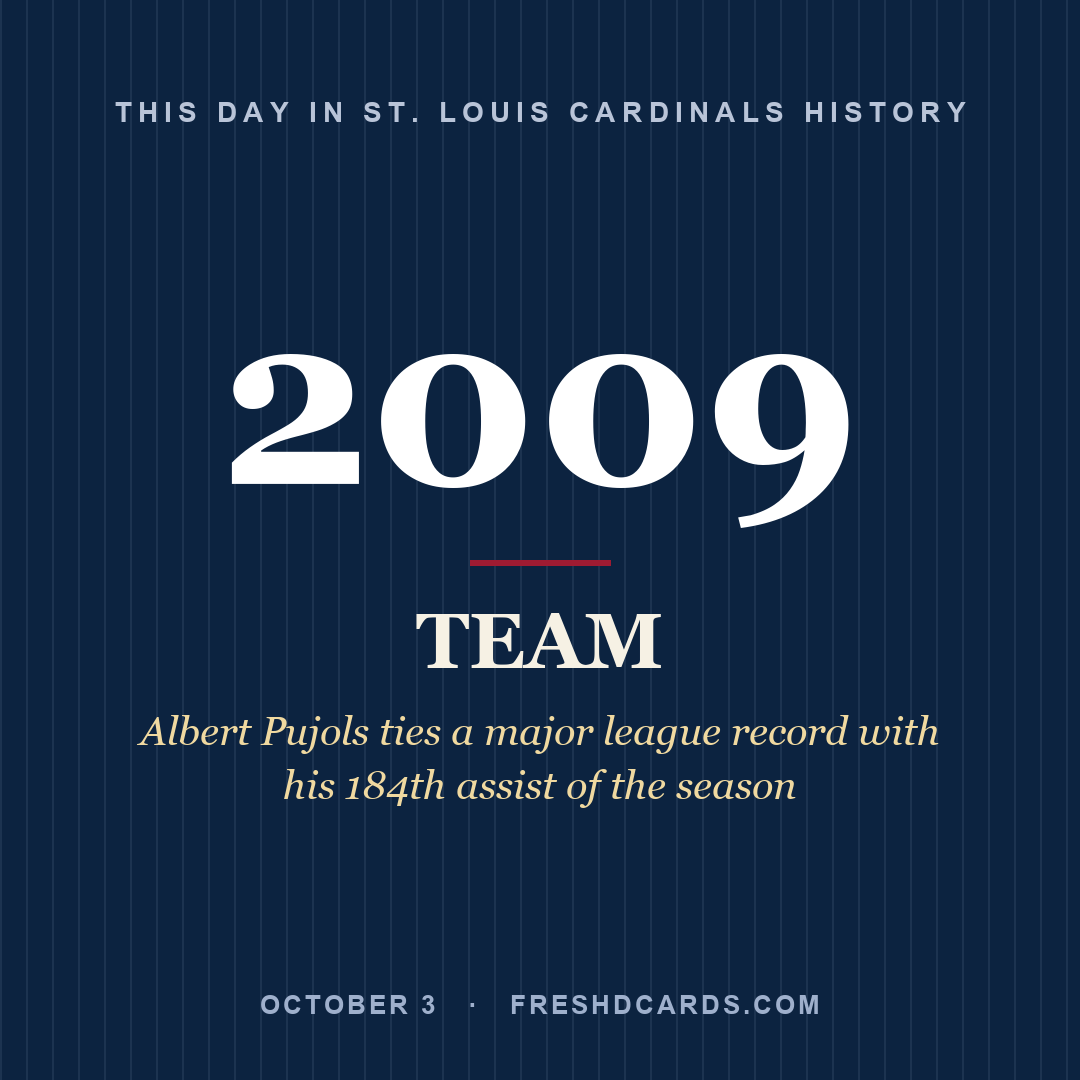 St. Louis Cardinals: St. Louis Cardinals, 2009, Albert Pujols ties a major league record with his 184th assist of the season