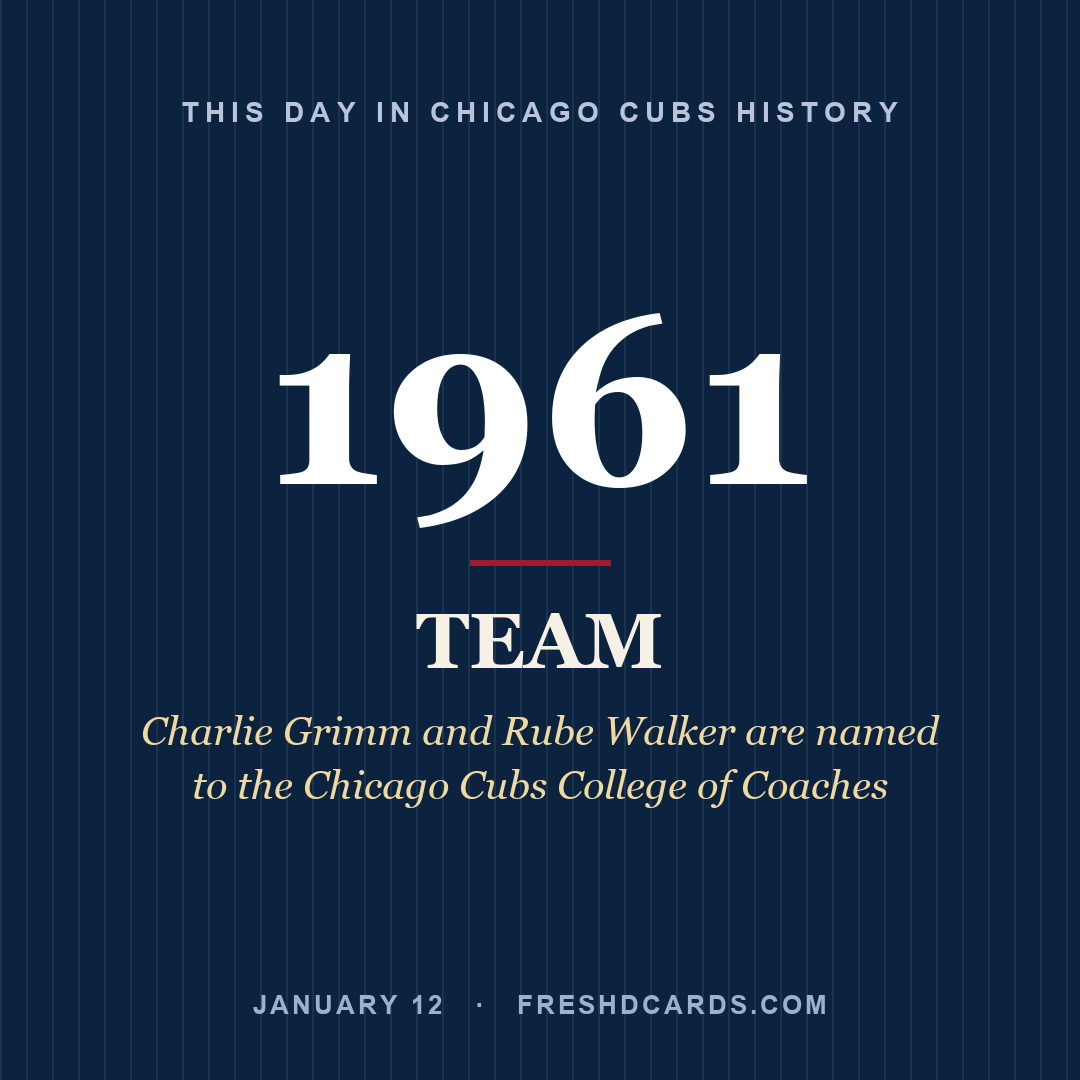 Chicago Cubs: Chicago Cubs, 1961, Charlie Grimm and Rube Walker are named to the Chicago Cubs College of Coaches