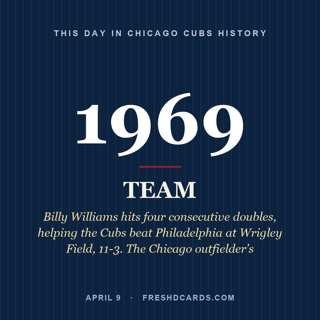 Chicago Cubs: Chicago Cubs, 1969, Billy Williams hits four consecutive doubles, helping the Cubs beat Philadelphia at Wrigley Field, 11-3. The Chicago outfielder’s 