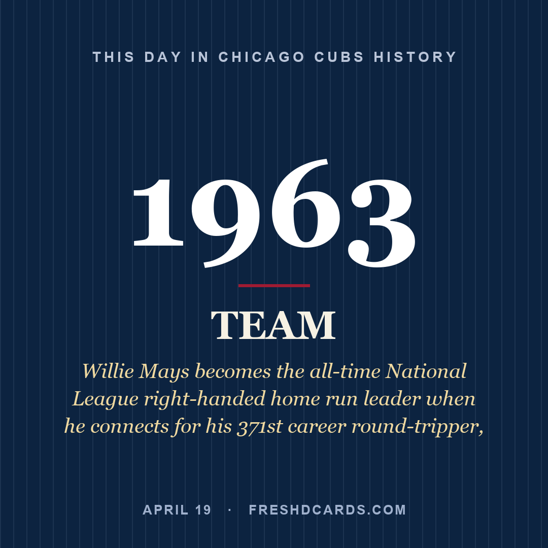 Chicago Cubs: Chicago Cubs, 1963, Willie Mays becomes the all-time National League right-handed home run leader when he connects for his 371st career round-tripper,