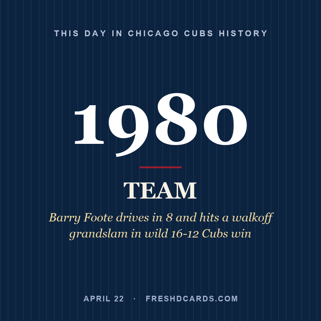 Chicago Cubs: Chicago Cubs, 1980, Barry Foote drives in 8 and hits a walkoff grandslam in wild 16-12 Cubs win
